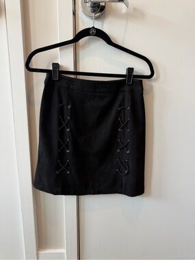 MangoPop Black Mini Skirt with Twin Lace-Up Panels
